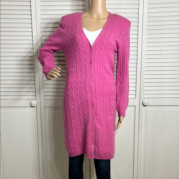 Sutton Studio Sweaters - Sutton Studio Long Cable Knit Cashmere Pink Cardigan XL